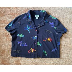 Vintage Coconut Bay  Shirt 2X Fish Print Button Front Made in USA Unisex Style